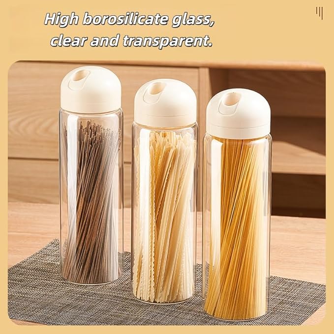 67 oz Glass Spaghetti Storage Jar with Measuring Dispenser Lid, Airtight Tall Borosilicate Pasta Container, Food Canister for Pantry Organization, Green