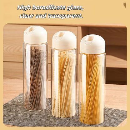 67 oz Glass Spaghetti Storage Jar with Measuring Dispenser Lid, Airtight Tall Borosilicate Pasta Container, Food Canister for Pantry Organization, Green