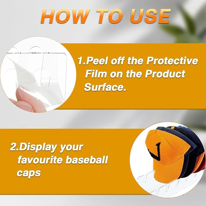 APLUSH 2024 New Hat Stand for Baseball Caps Display and Organizer, 2Pcs No Install Acrylic Hat Holder for 14 Baseball Caps for Office,Bedroom, Closet, Dresser,Clear