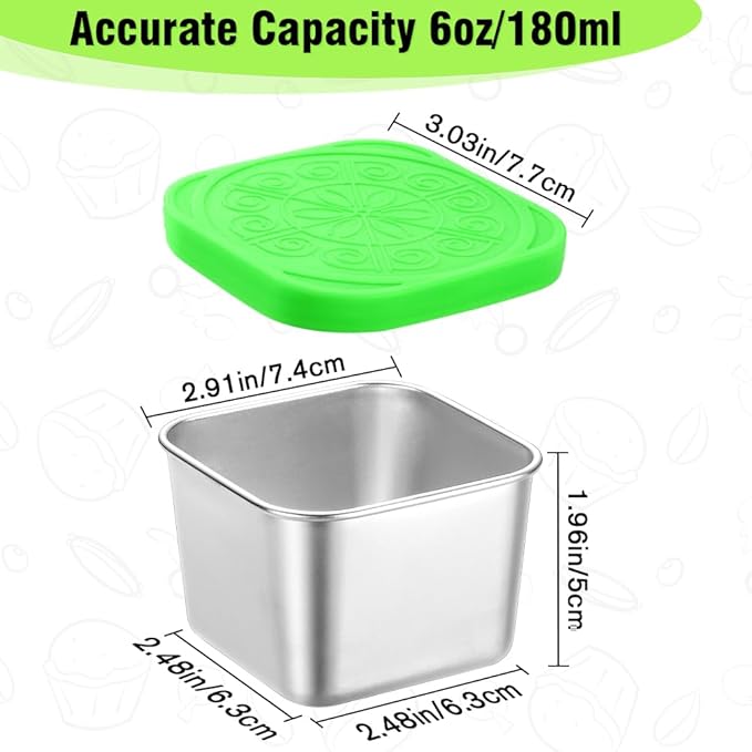 Showvigor 6-Pack Stainless Steel Snack Containers with Lids, 2-Compartment Snackle Box for Adults, 6oz Leakproof Metal Food Storage for Office & Gym, Reusable Portion Control Prep Set