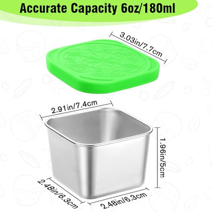 Showvigor 6-Pack Stainless Steel Snack Containers with Lids, 2-Compartment Snackle Box for Adults, 6oz Leakproof Metal Food Storage for Office & Gym, Reusable Portion Control Prep Set