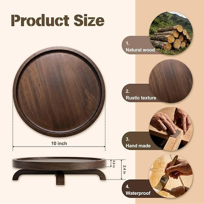 10" Solid Wood Lazy Susan Turntable Organizer for Cabinet, Pantry, Kitchen Countertop - Farmhouse Style with Raised Feet & Water-Resistant Coating, Rustic Bathroom Vanity Tray and Dining Table Decor