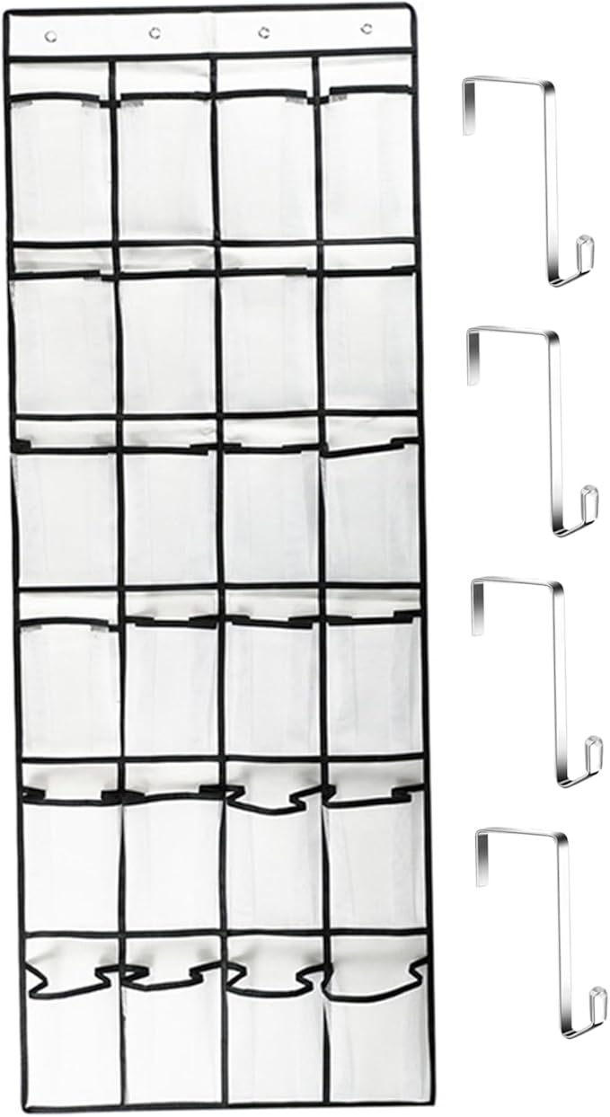 Over the Door Shoe Organizer, 24 Pocket Breathable Mesh Hanging Shoe Organizer, Up to 40 Pounds Non Slip Holder, Sturdy over the Door Storage Fits for Size 13 Shoes 59x21
