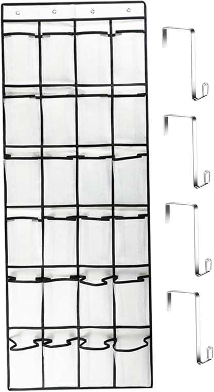 Over the Door Shoe Organizer, 24 Pocket Breathable Mesh Hanging Shoe Organizer, Up to 40 Pounds Non Slip Holder, Sturdy over the Door Storage Fits for Size 13 Shoes 59x21