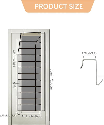 Over the Door Hat Rack Organizer for Daseball Caps, 6-Shelf Clear Baseball Hat Storage Organizer for Closet Wall Door, Hat Holder with 2 Hooks (Grey)