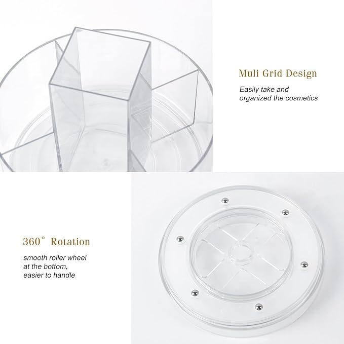 360° Rotating Makeup Organizer Clear Lazy Susan Organizer for Vanity, Cosmetic Display Cases for Bathroom Countertop, Makeup Storage Organizer, Desktop Dresser Sundries Storage Boxes