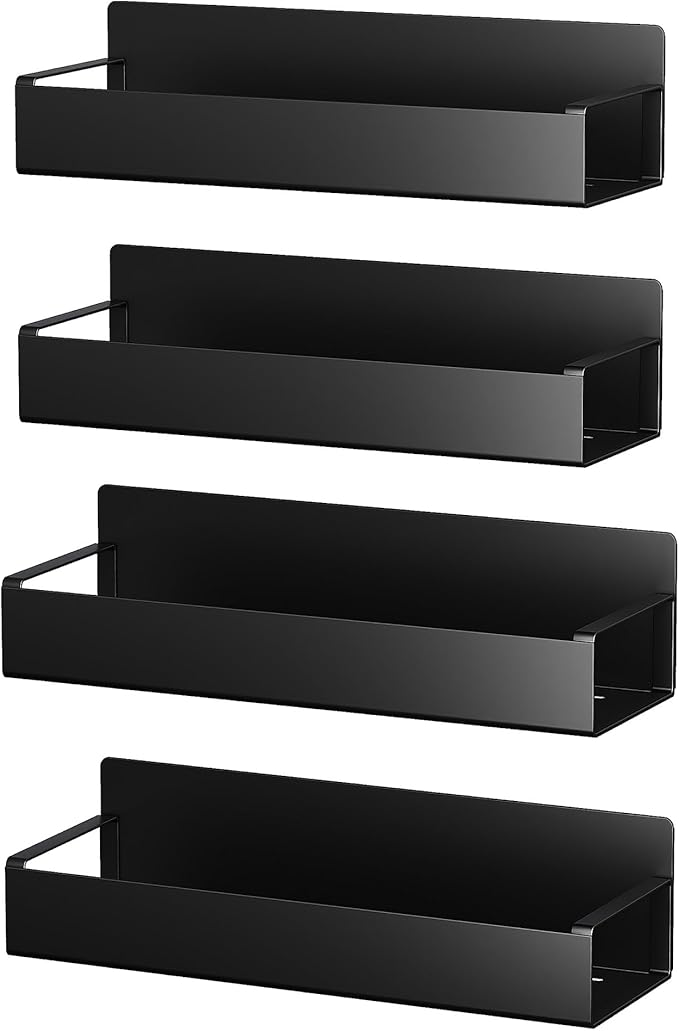 Vetacsion 4 Pack Moveable Fridge Magnetic Spice Racks,Metal Black