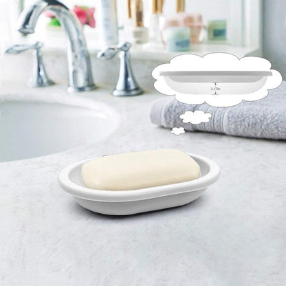 Soap Dish with Water Drainage Design for Drying and Saving Soap, Bathroom Kitchen Sponges Holder (White - Oval) 2 Pack