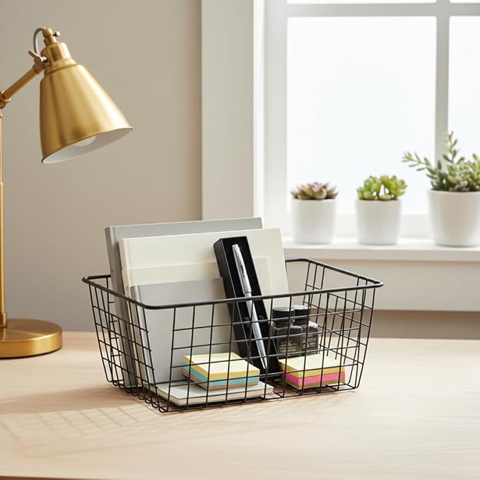 Metal Black Large Wire Basket Food Storage Organizer,pantry organizers and storage for Organizing Kitchen Cabinets potato onion, 2 Pack