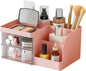 Makeup Storage Organizer with 2 Drawers, Desk Vanity Countertop Skin Care Cosmetic Display Case Make up Stands for Hair Accessories Lipstick Lotions Beauty Skincare Organizing (Pink)