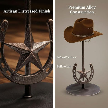 2 Pack Cowboy Hat Rack,Tabletop Standing Cowboy Hat Holder ，Western Horseshoe Decor，Hat Display Stand Can Keeps Original Shape of Hat, for Wide-brimmed Hat，Iron, Bronze