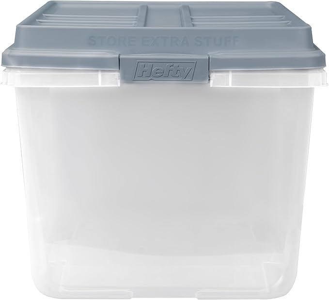 Hefty HI-RISE Stackable Storage Bins - Under Bed Storage Containers with Lids, Shoe Organizer, Plastic Storage Bins, Clear Shoe Boxes with XL Lid-Locking Latches, Durable Double Rim - 72qt (6 Pack)