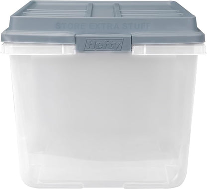 Hefty HI-RISE Stackable Storage Bins - Under Bed Storage Containers with Lids, Shoe Organizer, Plastic Storage Bins, Clear Shoe Boxes with XL Lid-Locking Latches, Durable Double Rim - 72qt (6 Pack)