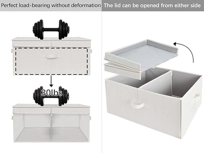 StorageWorks Extra Large Storage Bins with Lids, 55L Decorative Storage Bins with Double-Open Lid and Divider Board, Fabric Bins with Handles, Mixing of Beige, White & Ivory, 2-Pack