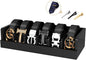 Belt Organizer for Closet - 6 Grids Black Bamboo Belt Storage Organizer Racks for Men Women's Drawer, Belt Display Holder Wall Mount with 2 Pcs Tie Clip