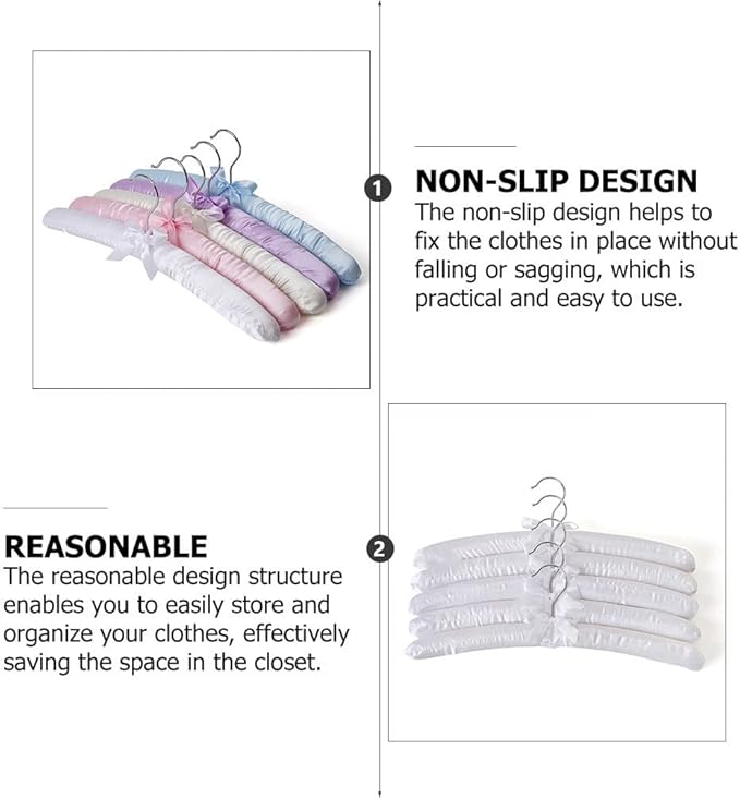 5Pcs Satin Padded Hangers Anti Slip Clothes Hangers Sweater Hangers Dress Shirt Hanger for Wedding Dresses Hangers Party Favors