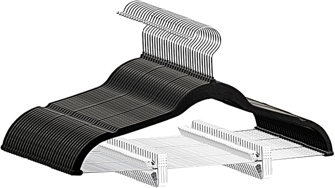 Velvet Pants Hangers Pack of 24, Non-Slip Skirt Clothes Trousers Hangers with Adjustable Clips, 360 ° Swivel Hooks Black/Silver
