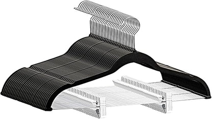 Velvet Pants Hangers Pack of 24, Non-Slip Skirt Clothes Trousers Hangers with Adjustable Clips, 360 ° Swivel Hooks Black/Silver