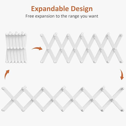 Accordion Wall Hanger, Hat Rack for Wall with 20 Coat Hooks, Expandable Hat Hangers Organizer, Vintage Decorative Coat Rack Wall Mount for Purse, Mug(White)