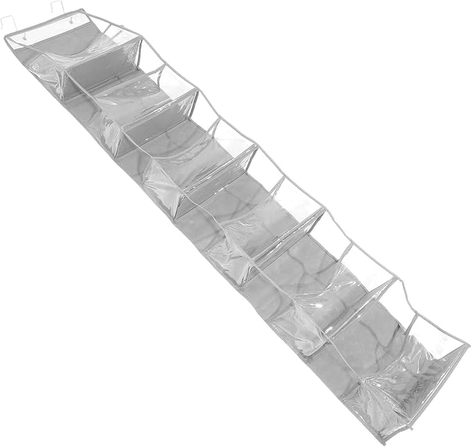 Door Organizer 6-compartment Hanging Storage Bag Gray, Multi-layer Door Back Pocket Pouch for Shoes, Bags, Easy Installation, Bedroom and Closet Use