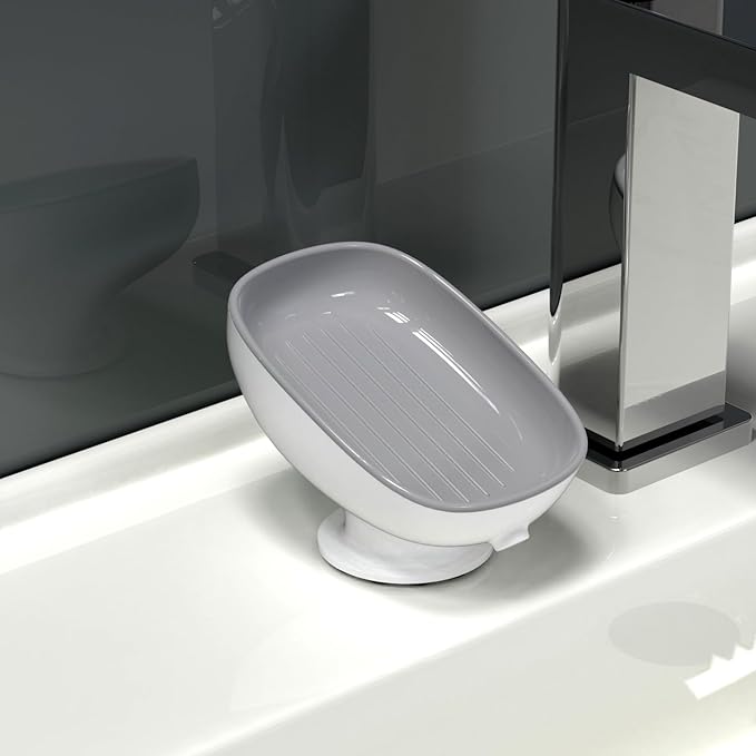 Soap Holder Self Draining for Sink Soap Holder Suction Cup Bar Soap Holder for Kitchen Bathtub - Gray