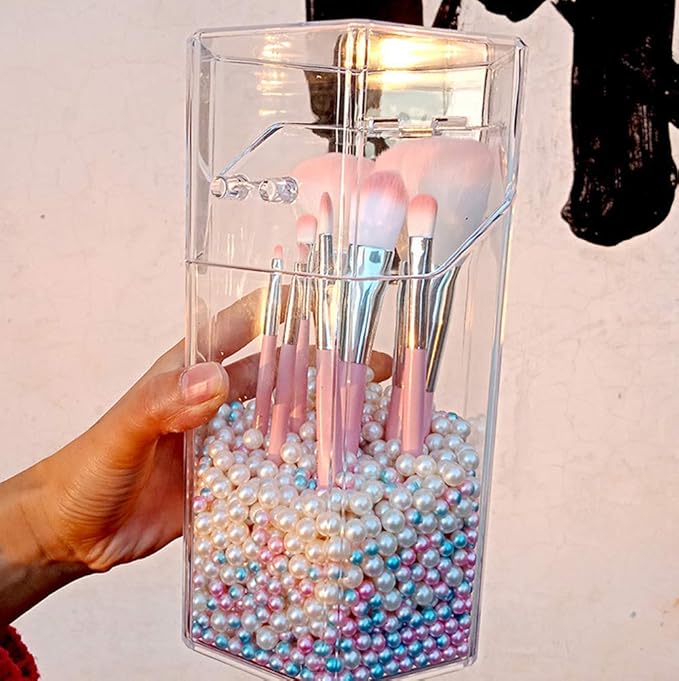 1PC Clear Acrylic Makeup Brushes Holder with Lid Cosmetic Brushes Organizer Waterproof Cosmetic Storage Display Box Case for Dressing Tables and Vanity