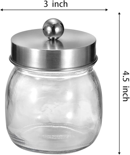 SheeChung Small Mason Jar, Glass Qtip Holder, Apothecary Jars with Lids, Bathroom Organizers and Storage, Bathroom Canister for Q-tips, Floss, Balls, Cotton Swabs, Farmhouse Decor-Brushed Nickel