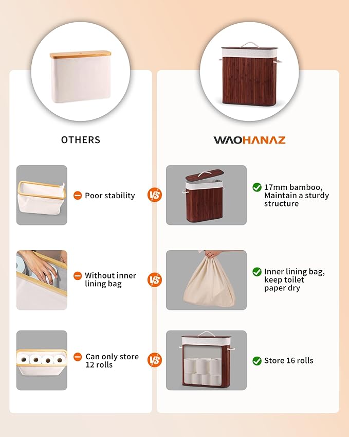 Bamboo Toilet Paper Storage with Lid & Handel, 8 Gallons (30L), Sturdy Toilet Paper Basket, Organizer for Bathroom, Kitchen, Holder with Storage, Brown