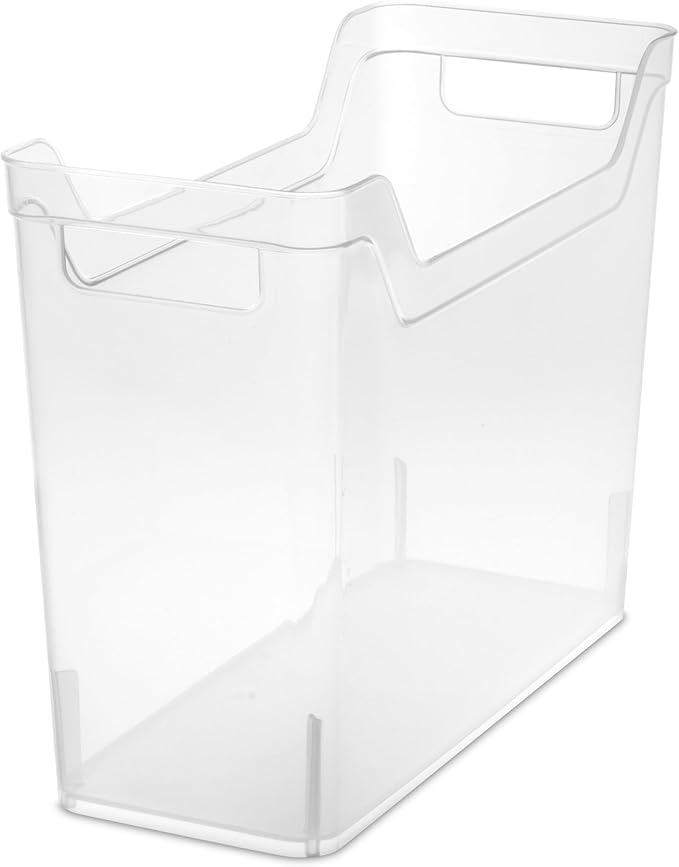 Sterilite Narrow Shelf Bin with Handles, Plastic Storage Container for Organizing Shelving, Closet, Pantry, and Countertops, Clear, 6-Pack