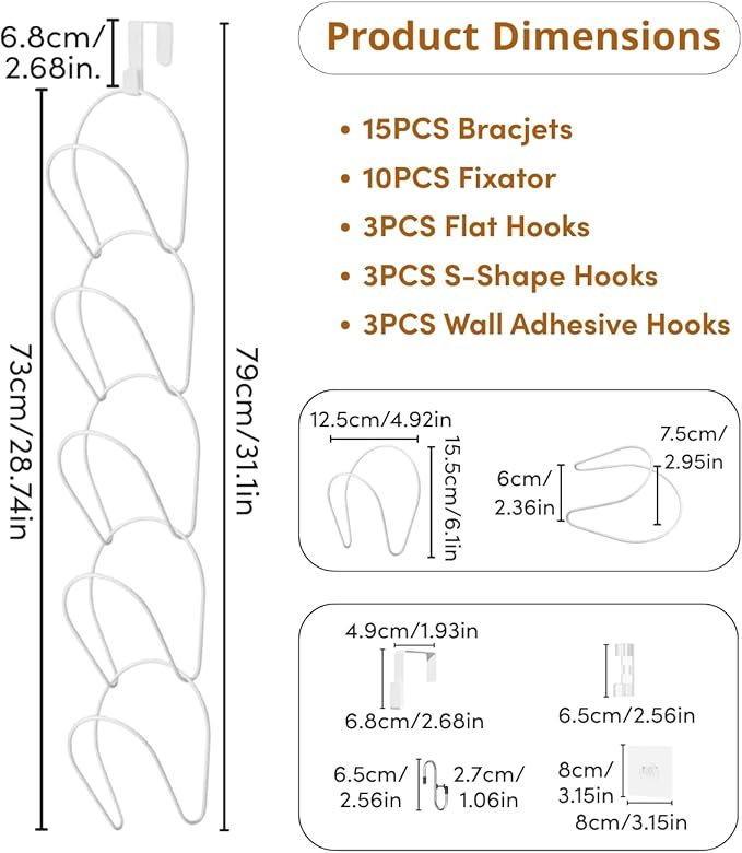LINFIDITE 15 Pack Baseball Hat Rack Hanger Holder Organizer Multi Hook Wall Mounted Over Door Cap Display Storage Rack Cap Holder, Closet HangingStorage Rack w Hanging Hook White