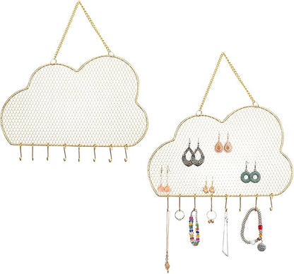 Rolin Roly Earring Display Shelf, Jewelry Organizer with 8 Hooks, Cloud Shaped Hanging Earring Holder, for Necklace Key Chain, Wall Decoration