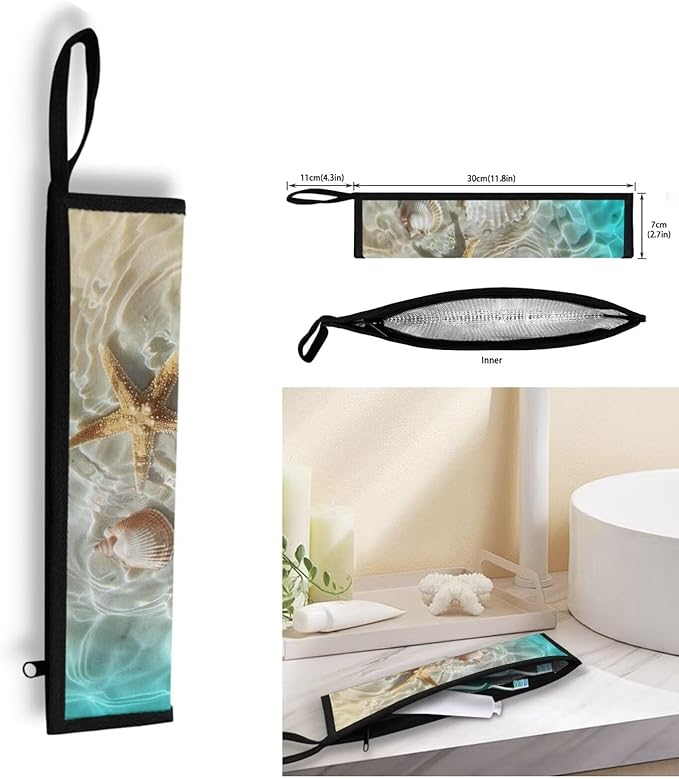COEQINE Starfish Utensil Holder For Kitchen Travel Portable Cutlery Pouch Metal Straws Case With Handles Portable Small Storage Bag for Fork Spoon Knife Organizer Holder for Pcnic Outdoor