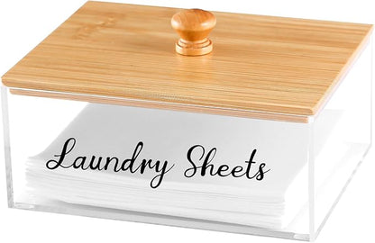 VOTLEVT Bamboo Laundry Detergent Sheets Holder with Acrylic Container, Organization and Storage