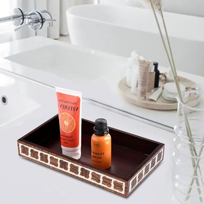 Handicrafts Home wood small tray, 10x6 Towel Tray, Guest Towel Holder, Decorative Napkin Holder, Bathroom Countertop Storage,Handmade Rectangular Vanity Tray for Bathroom Countertop-Yinyang collection