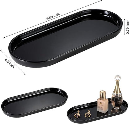 SheeChung Acrylic Vanity Tray Bathroom Storage Tray, 9.65 in x 4.5 in Catchall Holder, Countertop Sink Dispenser Organizer for Cabinet, Vanity, Shelf, Cupboard, or Closet Organization (2 Pack, Black)