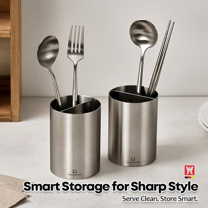 WAGENSTEIGER Stainless Steel Utensil Holder, SUS304 Rust-Resistant Metal Organizer for Kitchen Tools, Cutlery & Flatware, Countertop Storage for Utensils, Toothbrushes & More (80 x 110mm (Small))