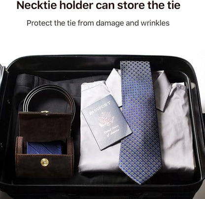 CONTACTS Genuine Leather Tie Travel Holder Small Neckties Organizer Tie Anti Wrinkle Storage Roll