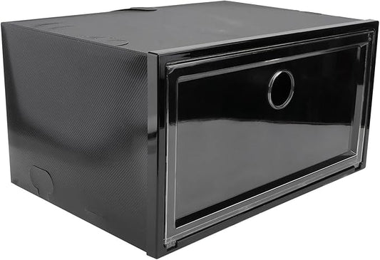 Dustproof Plastic Shoe Storage Box with Side-opening Door, Large Capacity 34x18x25cm Organizer for Sneakers and Boots, Stackable Shoe Container for Home Closet