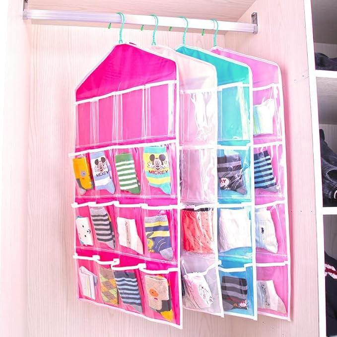 Transparent and Visible 16 Pockets Over Door Hanging Bag Shoe Rack Hanger Storage Organizer Random Color