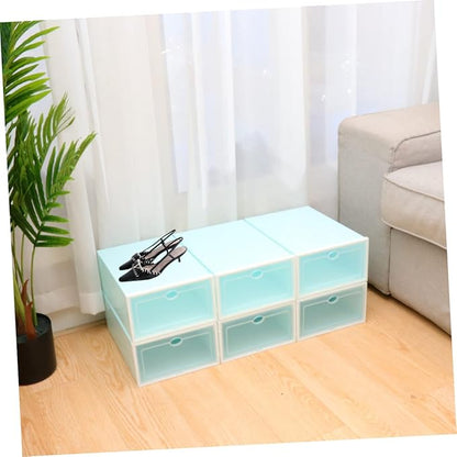 KOMBIUDA 6pcs Transparent Stackable Shoe Boxes with White Frame Plastic Shoe Storage Container for Women Thicken Design for Organized Closets and Entryways