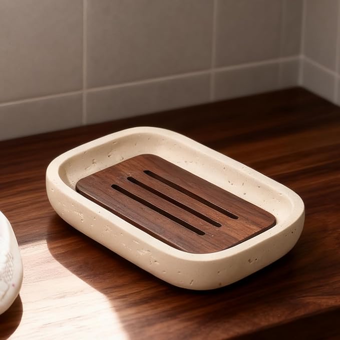 Soap Dish, Resin Wooden Double-Layer Drainage Bathroom Soap Dish, Suitable for Showers, Bathroom Sinks, and Kitchen Countertops (Yellow)