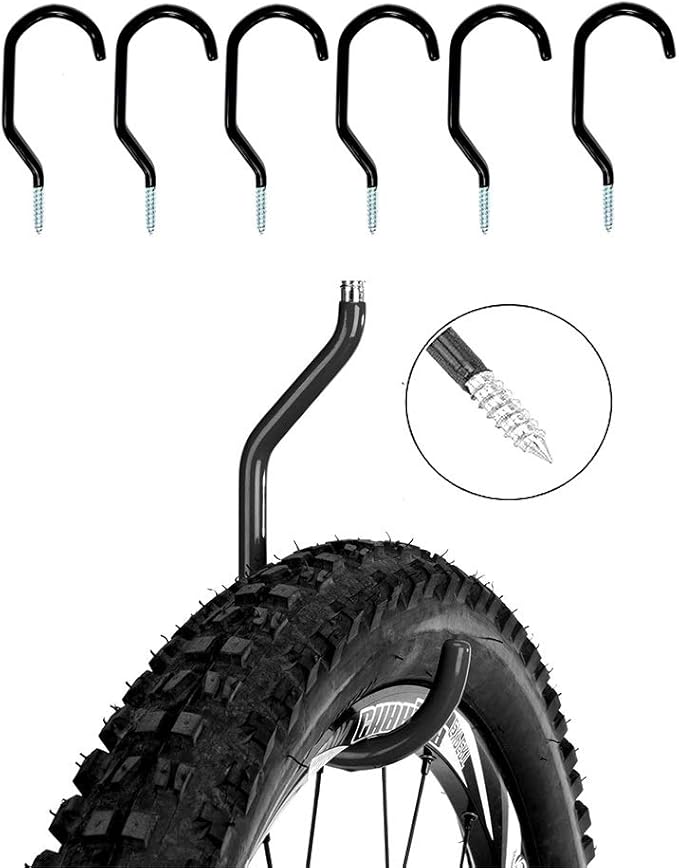 Bicycle Rack Wall Hook Wall Mount Tool Holder U-Hooks for Home Organizer Garden Tools Shovels Rake Stroller Ladder 6 Pack