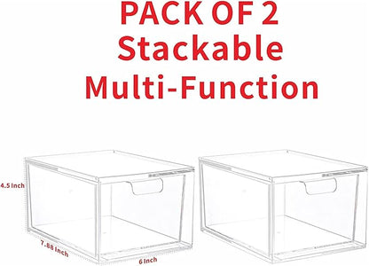 Yieach 2 Pack Stackable Makeup Organizer - 4.5'' Tall Acrylic Cosmetic Display Case - Clear Plastic Storage Bins For Vanity, Under Cabinets, Pantry Organization
