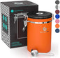 Coffee Gator Coffee Canister, Airtight Stainless Steel Kitchen Food Storage Container with Date Tracker, Scoop for Sugar, Grounds Coffee, Beans,Tea, Sugar, Cereal, Flour, Cookies Jars (Orange, 22oz)