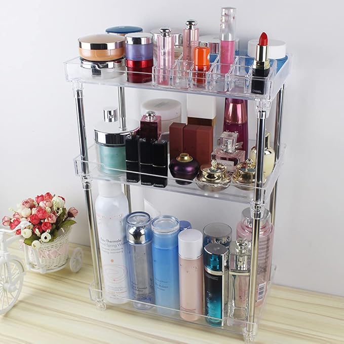 QIYUSHRY Bathroom Organizer Countertop Storage Clear 3 Tier Skincare Organizer Acrylic Corner Shelf Rack Stand for Makeup Cosmetic Perfume Vanity Tray Kitchen Living Room Supplies