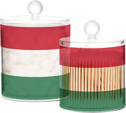 DOMIKING Hungarian Flag 2 Pack Bathroom Canisters Cotton Swab Holder Dispenser Plastic Cotton Ball Jar Acrylic Storage Containers for Floss Cotton Ball Makeup Sponges