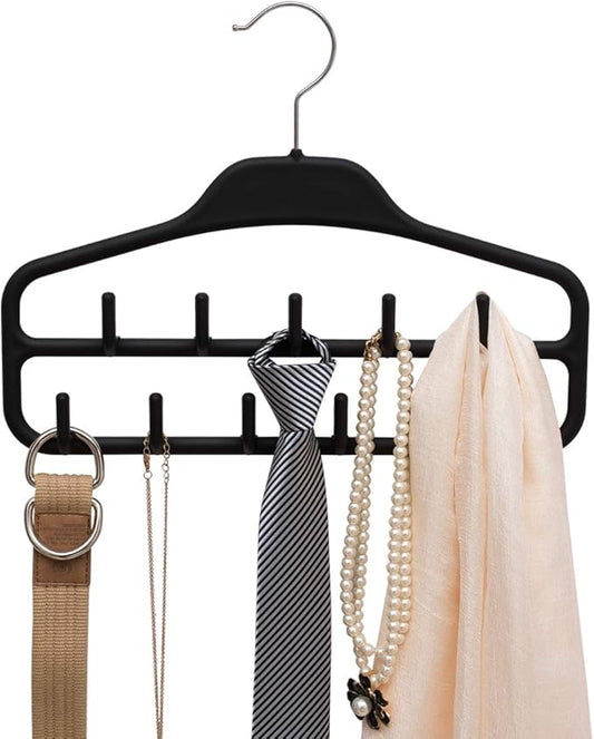 Belt Hanger, Tie Rack for Closet, Sturdy Belt Organizer with 360 Degree Swivel, 11 Large Sturdy Belt Hooks, Non Slip Rubberized Belt Rack, Black