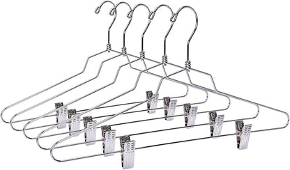 Quality Hangers Metal Skirt Hangers with Clips 10 Pack - Wire Pants Hangers with Swivel Hook - Heavy Duty Hangers for Jeans with Adjustable Metallic Clips - Ideal Clothing Hangers (10, 16")