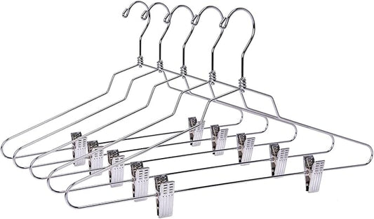 Quality Metal Skirt Hangers With Clips 100 Pack - Wire Pants Hangers With Swivel Hook - Heavy Duty for Jeans With Adjustable Metallic Clips - Ideal for Clothing (100, 16")