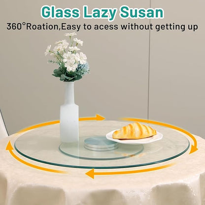 36-Inch Lazy Susan Turntable for Dining Table, 1/3" Thickness Tempered Glass, 360° Rotation, Anti-Tip Design with 6 Rotating Wheels, Perfect for Parties, Weddings, and Family Dinners (36 inch)